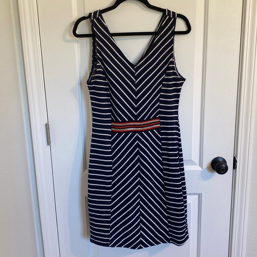 Navy blue & white fitted dress leshop large
